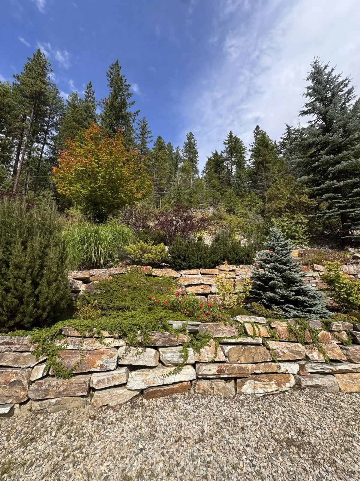 Stacked stone terraces with irrigated planting beds