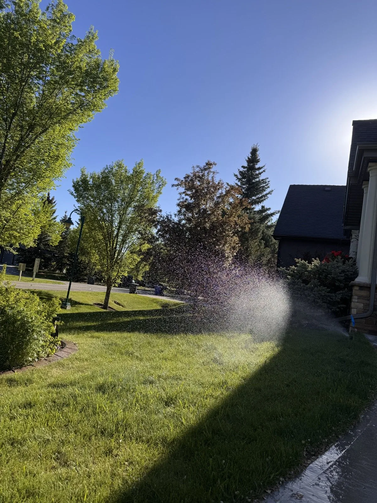 A spray zone finishing its pass along the front walk
